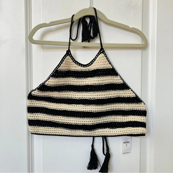 Gap Crochet Black & White Stripe Halter Crop Top - Picture 4 of 10